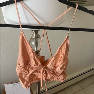Source Unknown Peach Satin Crop Top